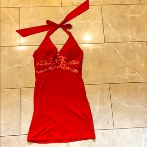Red halter dress